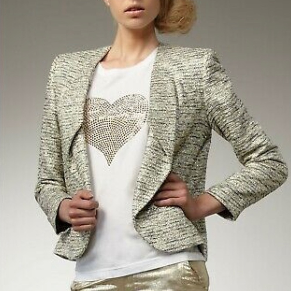 Alice + Olivia Amelia Metallic Tweed Cropped Blazer - Picture 6 of 11